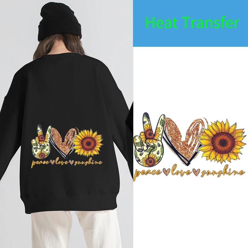 Modes retro stila žests sirds formas sun flower siltuma pārneses uzlīmju DIY dzelzs žetons plāksteris piederumu, T-kreklu apdruka
