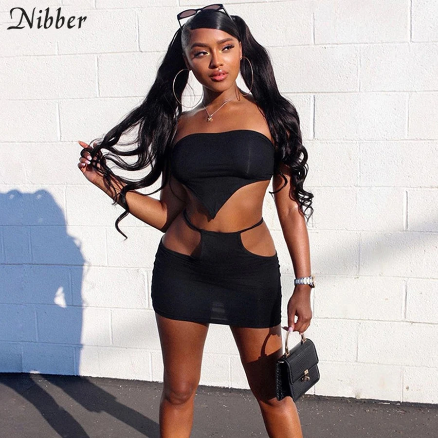 Nibber Sexy Izdilis Clubwear Divas Gabals, kas Sievietēm Strapless Croped Kultūraugu Top gadījuma Izgriezt Caurumu Svārki Stiept Streetwear Apģērbs