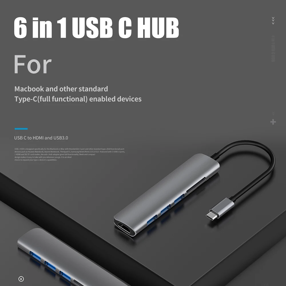 USB 3.1 Tipa C Rumbas Uz HDMI Adapteri 4K Thunderbolt 3 USB C Mezgls Mezgls 3.0 TF SD Lasītājs Slots PD par MacBook Pro/Air/Huawei Palīgs