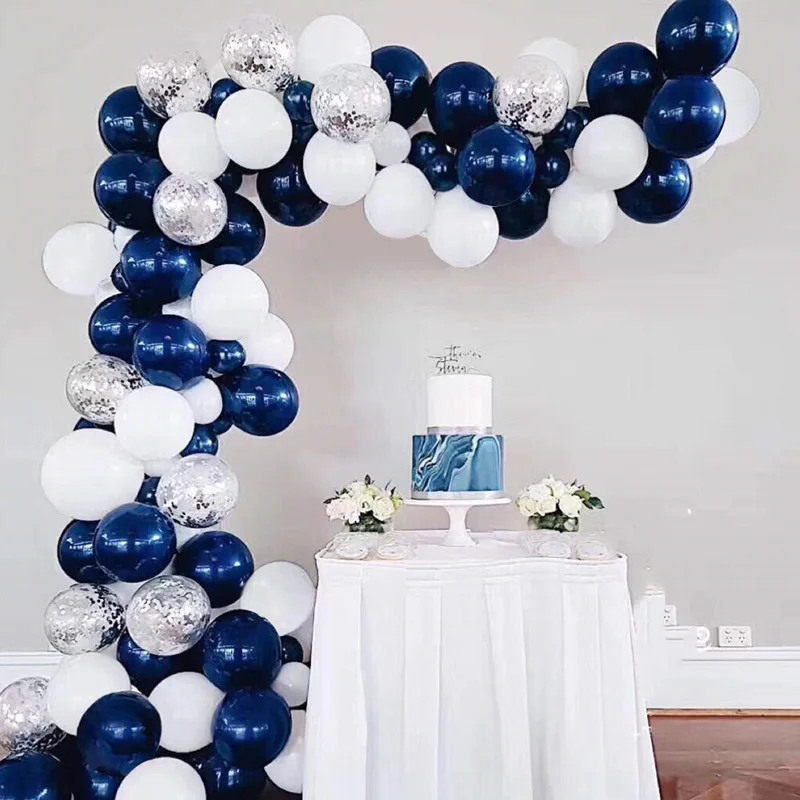 101pcs/komplekts Tintes Zila Balta Lateksa Balonu Aprites Tērps Romantisku Kāzu Laulības Partijas Apdare Stāvēt Balonu Dzimšanas dienu Baloon