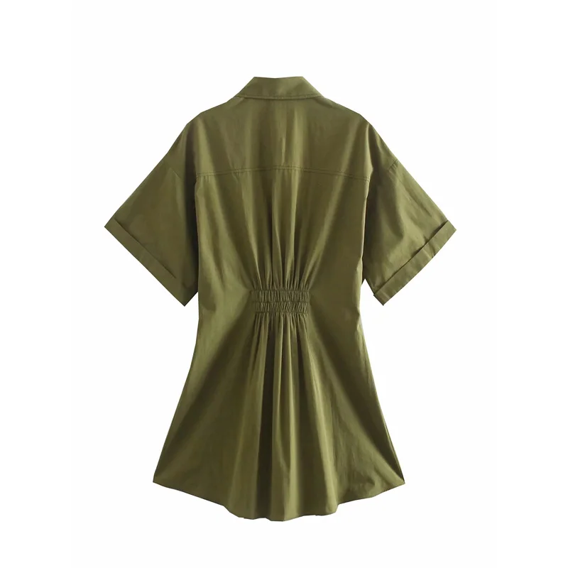 LVWOMN Za Sieviešu Kleita Ir 2021. Vasaras Modes Ikdienas Krekls Mini Kleita Sieviete, Atloks, Īsās Piedurknes Elastīga Vidukļa Pogu Vintage Kleitas