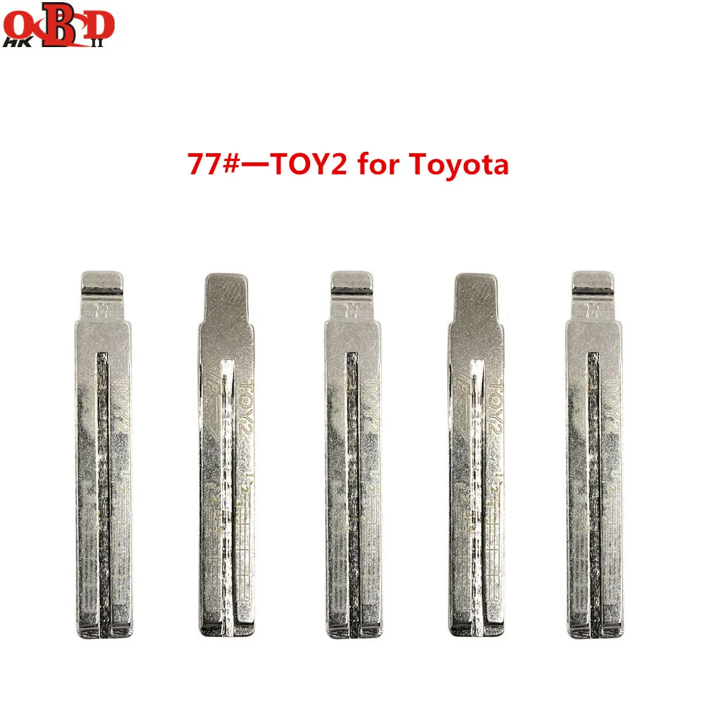 HKOBDII 10pcs Uncut Metal NO. 77 Scale Blank Car Key KD MINI/KD900 Remote Blade TOY2 for Toyota 77# Key Blades