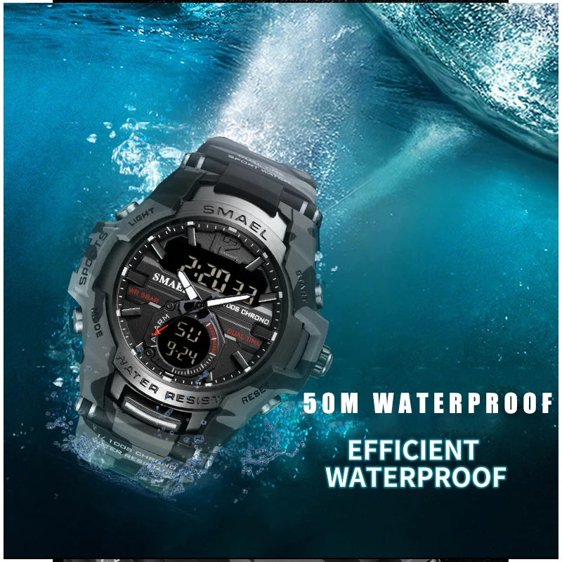 Vīriešu Pulksteņi Sporta SMAEL Luksusa Zīmolu rokas Pulkstenis Hronometrs, Modinātājs Maskēties Watchband 1805B LED Digitālais pulkstenis Ūdensizturīgs
