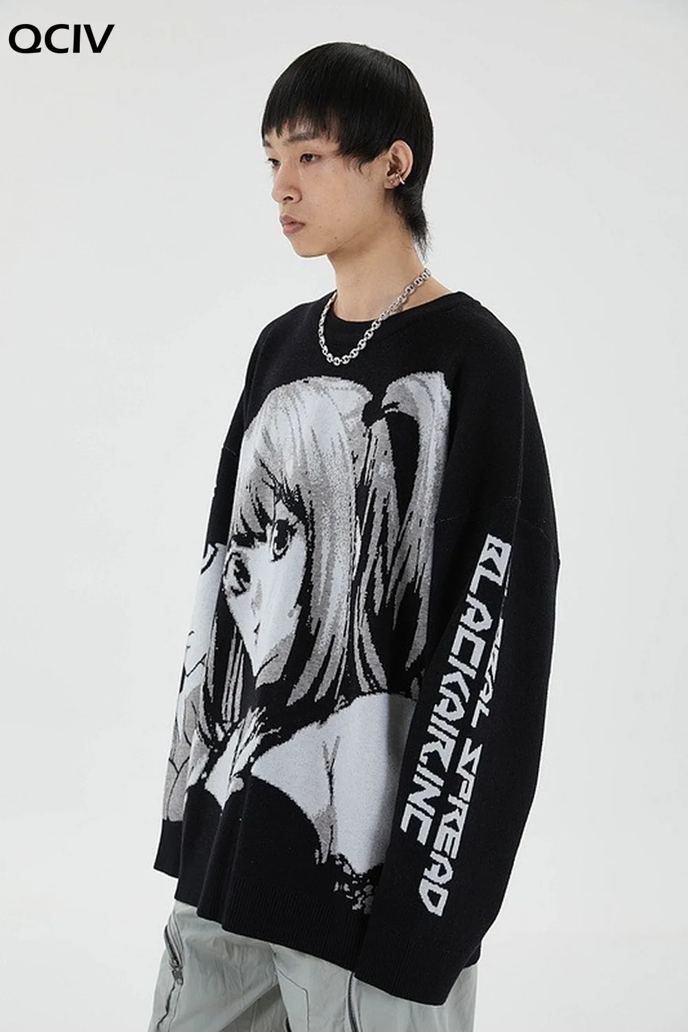 Lielizmēra Vīriešu Džemperi Džemperi Streetwear Japāņu Karikatūra Meitene Trikotāžas Zaudēt Streetwear Hip Hop Gadījuma Sieviete Kokvilnas Džemperi
