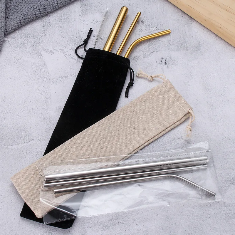 4Pcs Creative 304 Stainless Steel Metal Drinking Straws Reusable Colorful Straw Set with Cleaner Brush For Beverage Mug Milk Tea