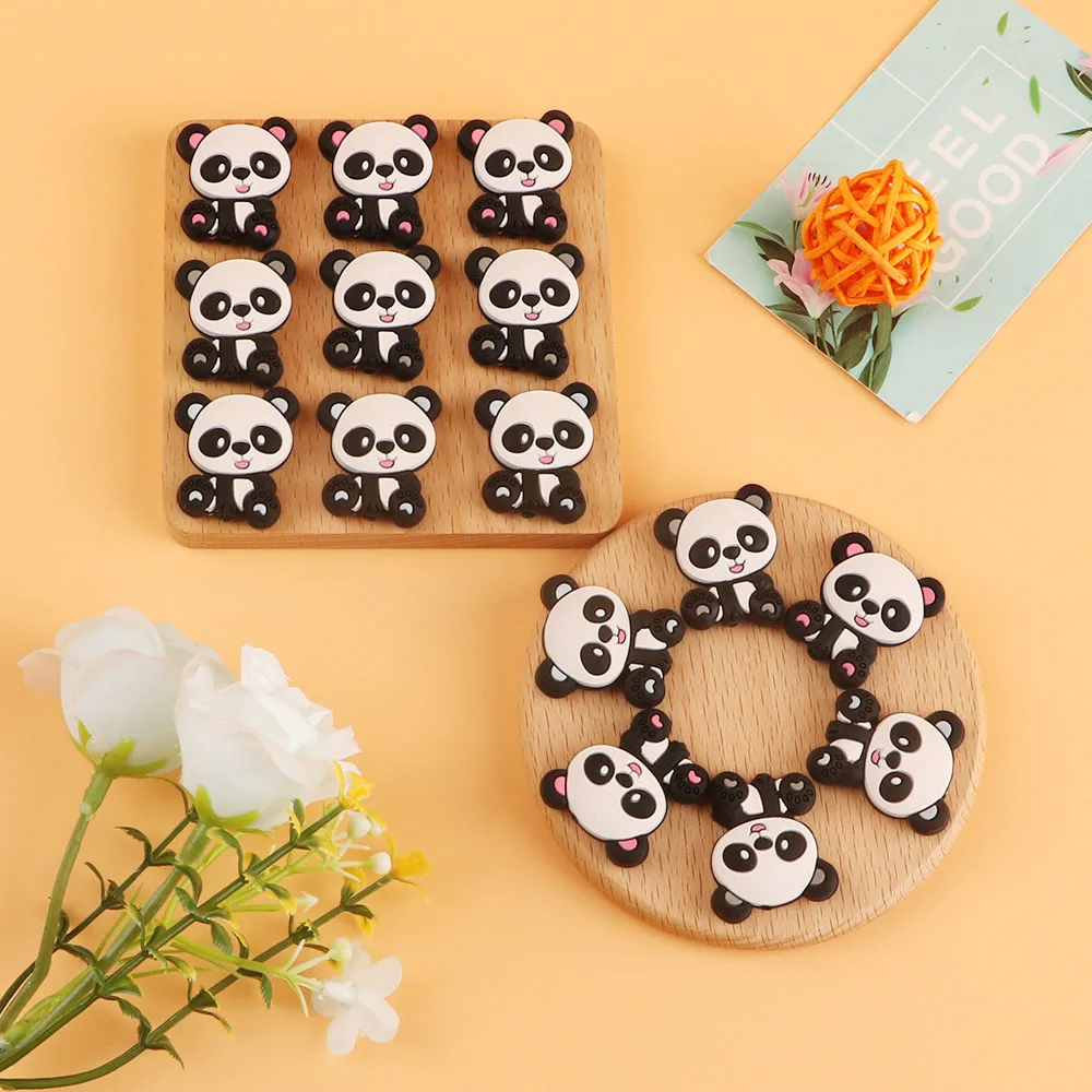 Kovict 10pcs Panda Pārtikas Klases Silikona Teether Krelles Košļāt Kaklarota Autismu zīdaiņu mierinātāji Ķēdes Bērnu DIY Piederumi BPA Brīvs