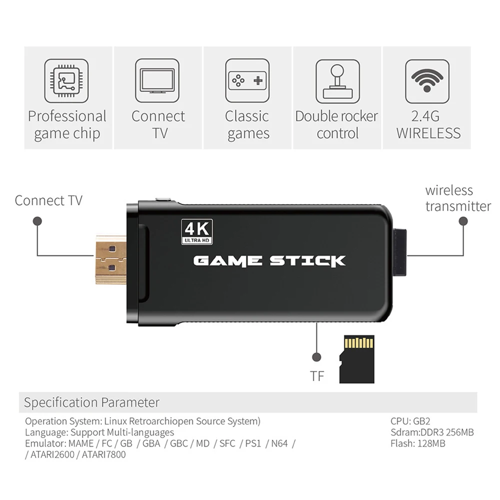 4K TV Retro videospēļu Konsole Ar 2.4 G, Dubultā Bezvadu Kontrolieris Uzcelta 10000 Spēles PS1/GBA HD Ģimenes TV Spēļu Konsoles
