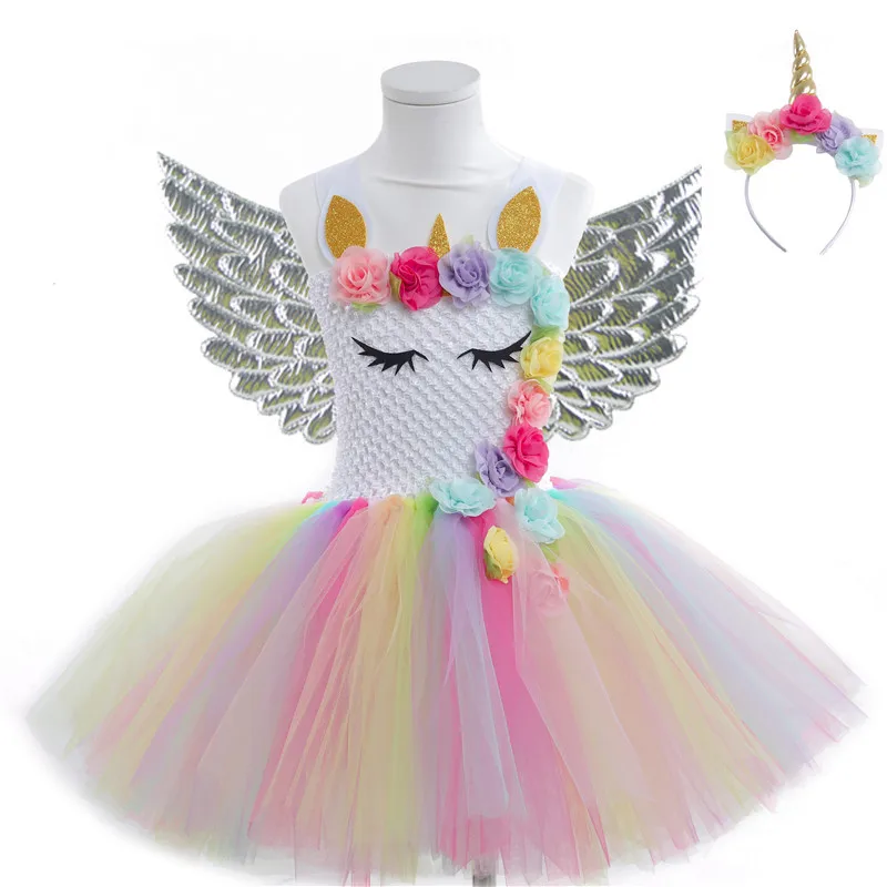 Ziedu Meitenes, Unicorn Tutu Kleita Pastel Rainbow Princese Meitenes Dzimšanas dienas ballīti Kleitu Bērni Bērniem Halloween Unicorn Kostīmu 1-14Y