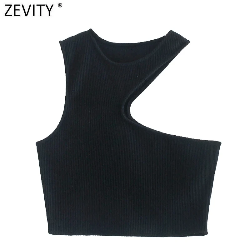 Zevity ir 2021. Sieviešu Šiks Atvēršanas Dizaina Īsi Melni Camis Tvertne High Street Dāmas Vasaras Caurumu Adīšanas Slim Veste Crop Topi LS9525