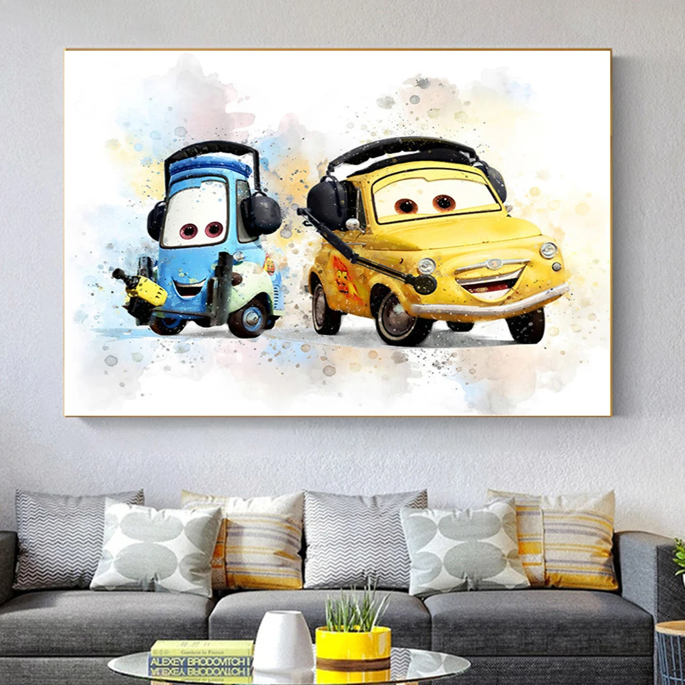 Akvarelis Disney Pixar Automašīnām, Audekls Gleznošanai Bērniem Karikatūra Sienas, Mākslas Plakāti un Izdrukas Mājas Dzīvojamā Istaba Dekori Cuadros