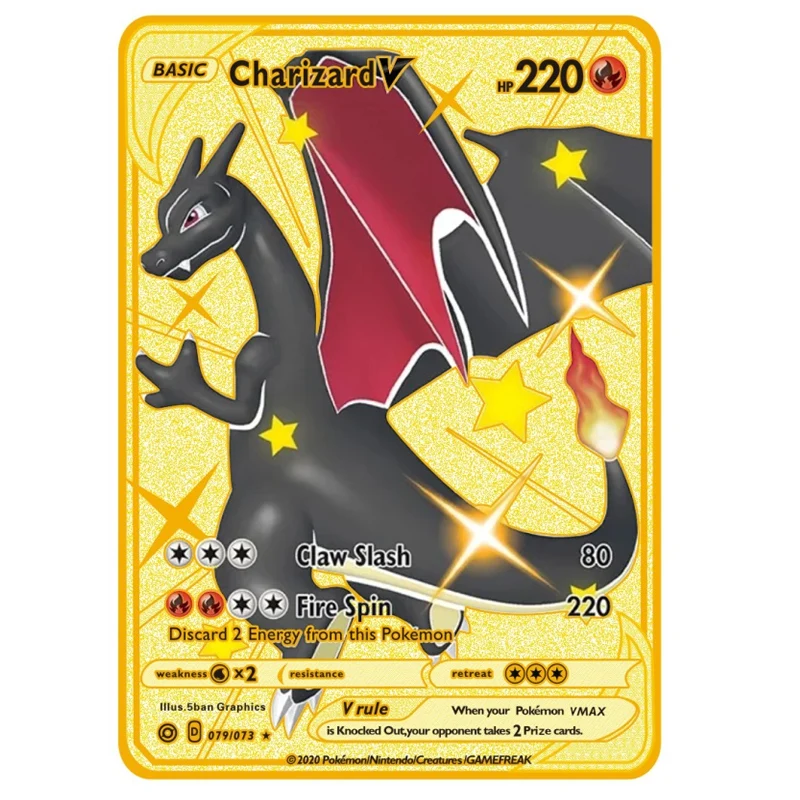 Ir 2021. JAUNU Pokemon Metāla Kārtis V Kartes Charizard Zelta Vmax Kartes PIKACHU Kolekcija Dāvanu Bērniem Spēļu Kolekcija Kartes