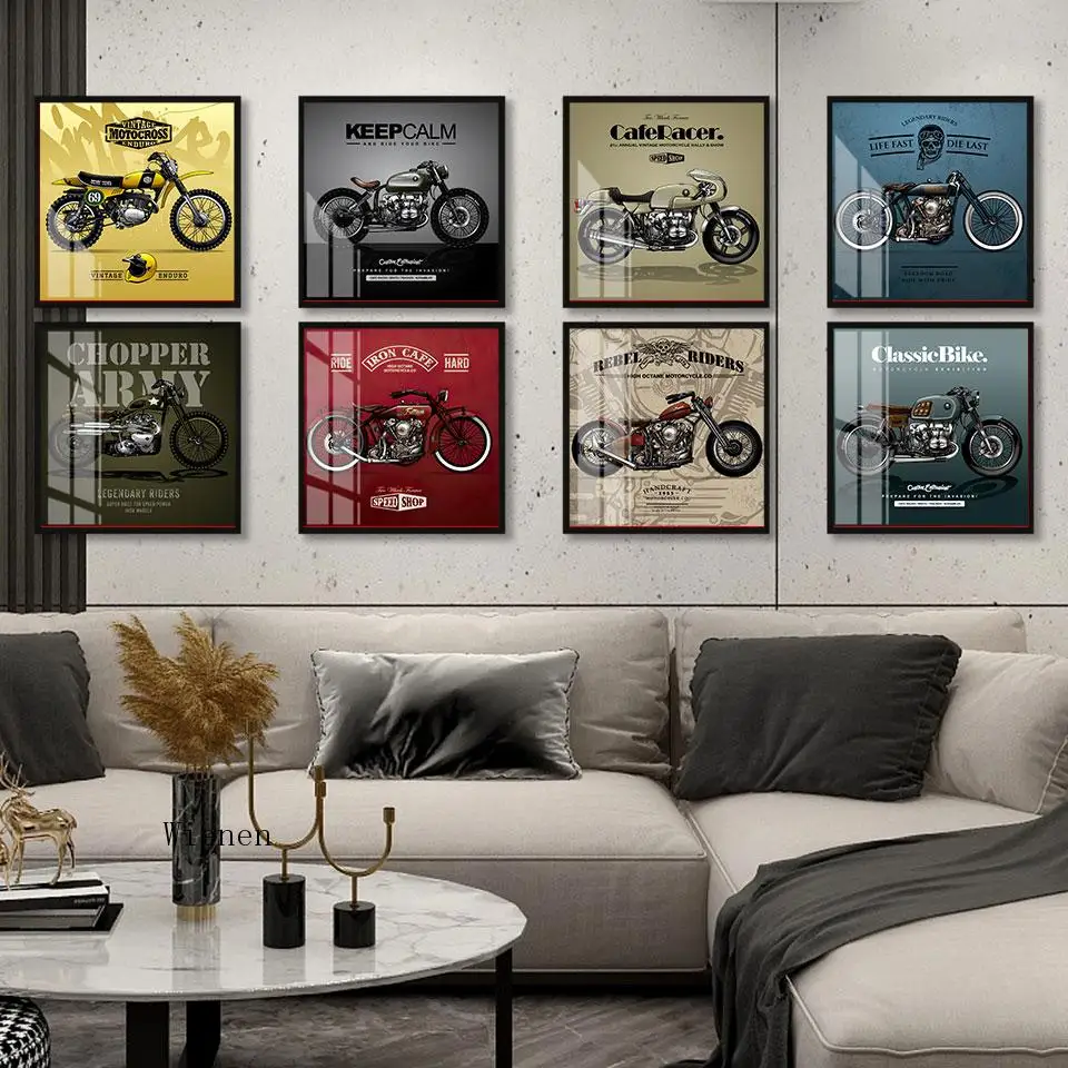 Retro Dekoru Cafe Racer Vintage Motociklu Audekls Klasisks Velosipēds Plakāti un Izdrukas Mājas Istaba, Garāža Dekoru, Sienas Glezniecību