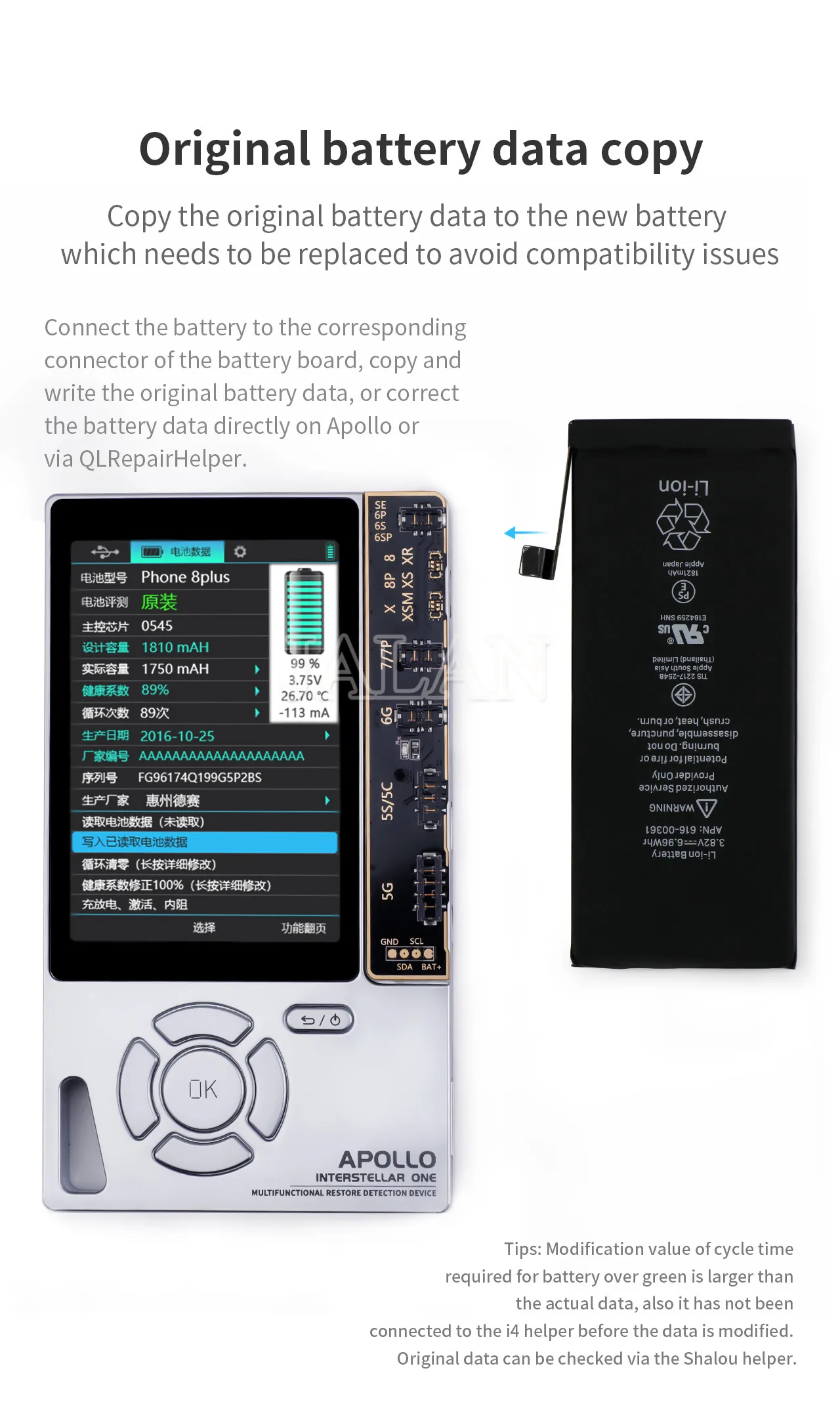 QIANLI APOLLO Akumulatora Programer LCD Ekrāns Patieso Toni Atjaunotu Datu Līnijas Atklāšanas Rīki Iphone Remonts