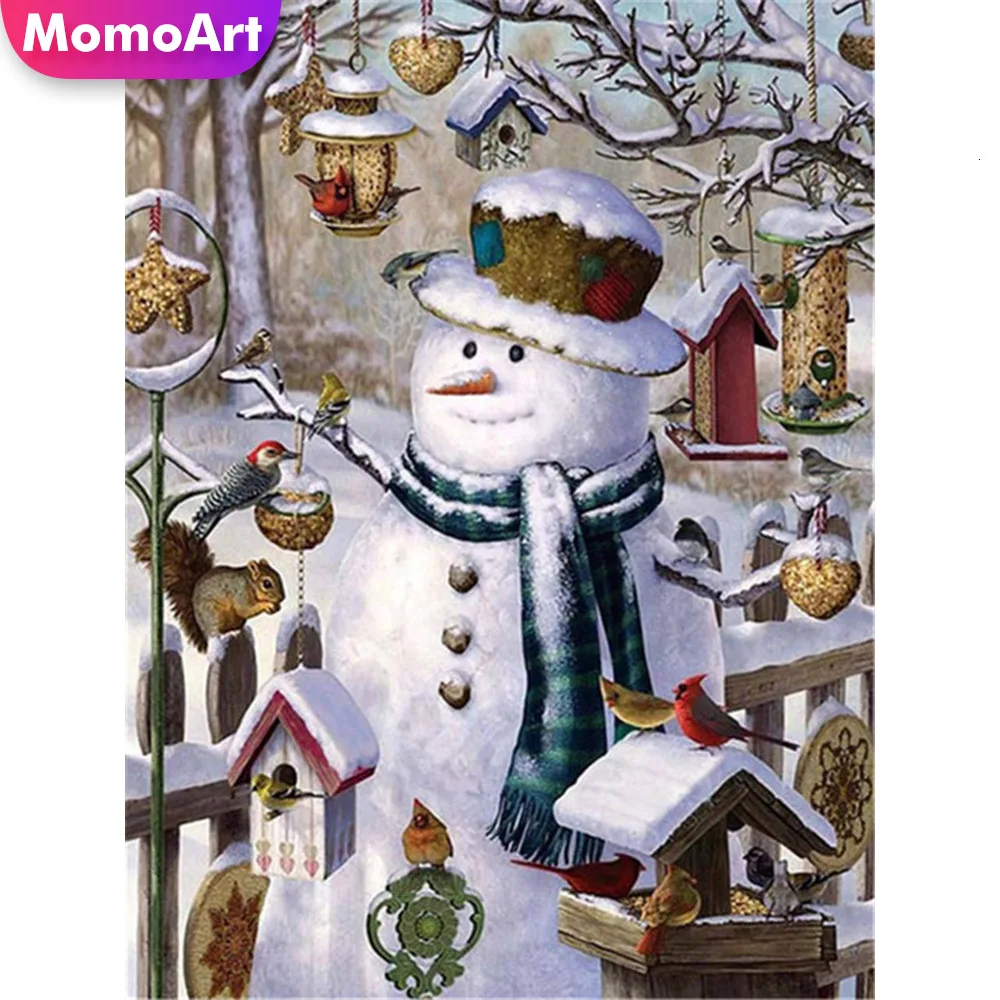 MomoArt 5D Dimanta Glezna, Karikatūra Sniegavīrs Pilna Urbt Laukumā DIY Dimanta Izšuvumi Krustdūrienā Ziemassvētku Rotājumi Mājās