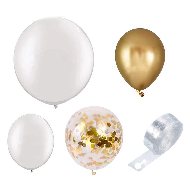 120 Gab Balonu Arku Komplekts Baltā Zelta Konfeti Metāla Baloni, Kāzas, Dzimšanas Dienas Svinības Rotājumi Bērnu Duša Puse Lateksa