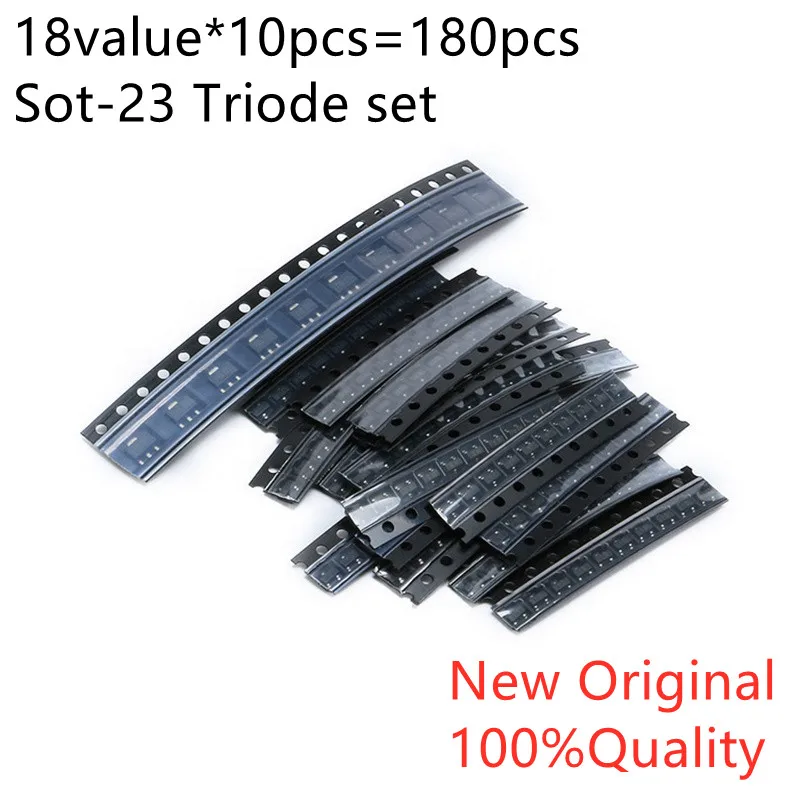 180PCS/Daudz SOT-23 Tranzistors Komplekts Nažu Komplekts S9012-S9014 A42 2N3906 MMBT5551 18 Veidu SMD Triode Komplekts SOT23 Tranzistors Uzstādīt 1AM