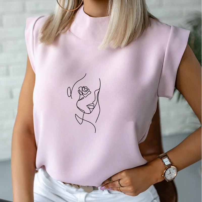 Anotācija Rožu Iespiesti Raibs Sieviešu T-krekls bez Piedurknēm Ikdienas Biroja Dāmas Streetwear Modes 2021. Gadam Pavasara Vasaras Cool t-veida