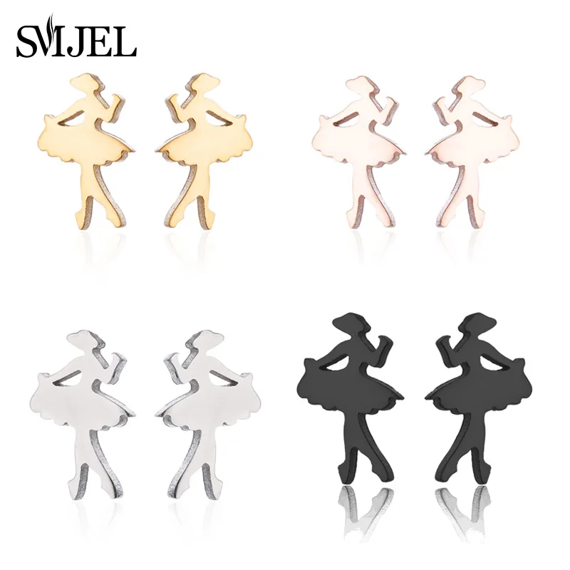 SMJEL Nerūsējošā Tērauda Tiny Baleta Stud Auskari Sievietēm, Meitenēm Minimālisma Apli Flamingo Sirēna Unicorn Earings Rotaslietas Pendients