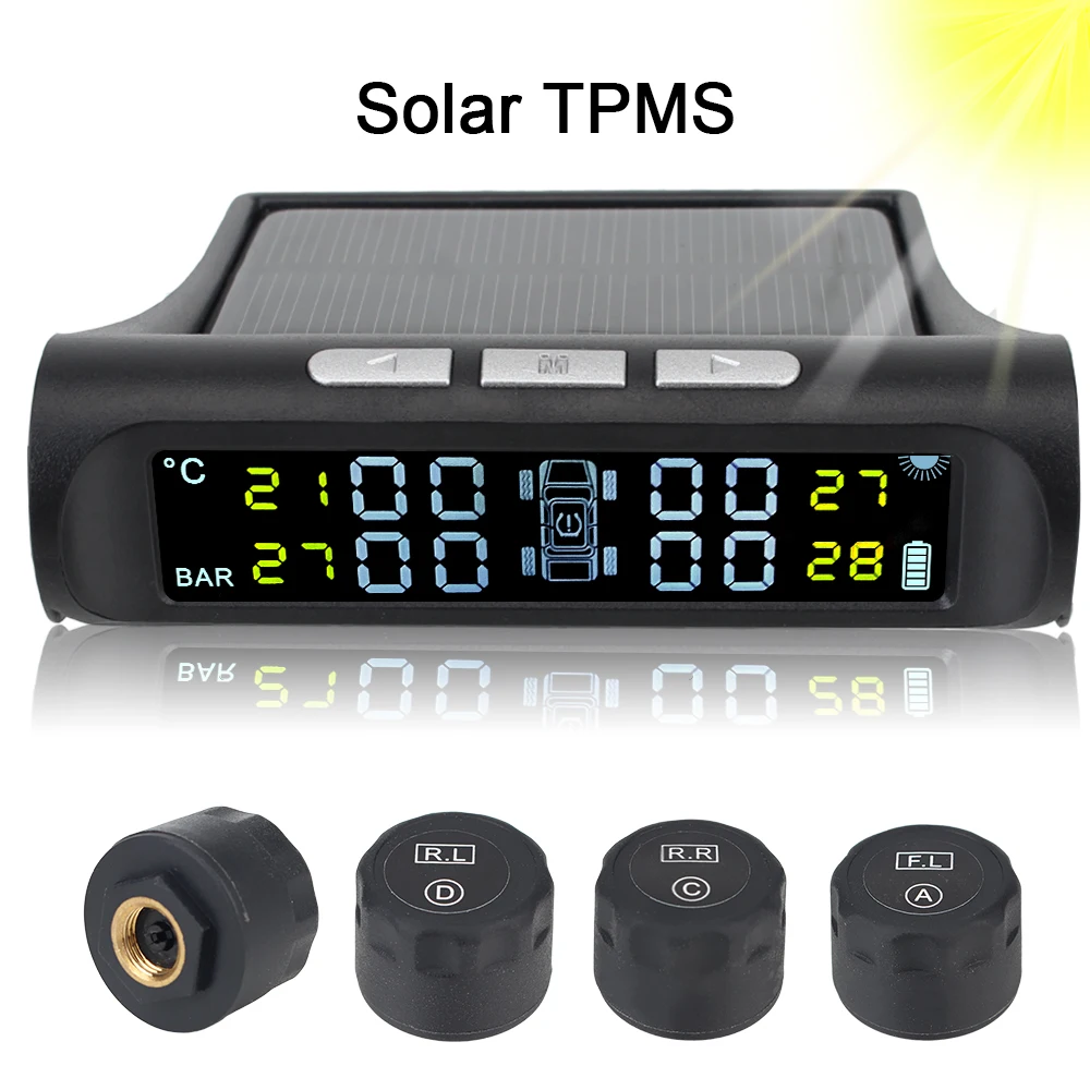 Saules TPMS Sensori Auto, Riepu Spiediena Monitoringa Sistēmu, Digitālo LCD USB Bezvadu Off Road 4x4 Automobiļu Piederumi Universālās