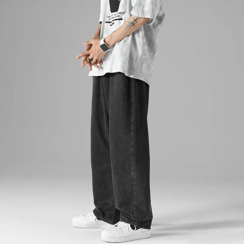 Baggy Plaša Kāju Džinsi Vīriešu Modes Retro tīrtoņa Krāsu Gadījuma Džinsi Vīriešu Streetwear Zaudēt Hip-hop Taisnas Džinsa Bikses Vīriešu S-XL