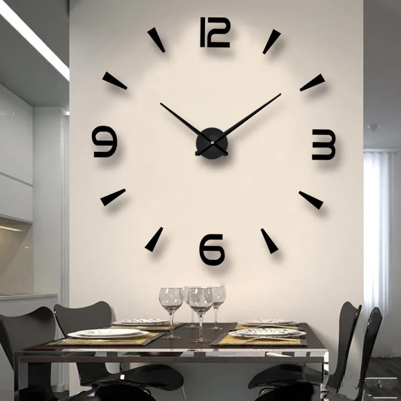 Vienkāršs un stilīgs sienas pulkstenis dzīvojamā istabā, dizains, akrila spogulis pulkstenis Eiropas Diy 3d uzlīmes lielu dekoratīvu kvarca skatīties