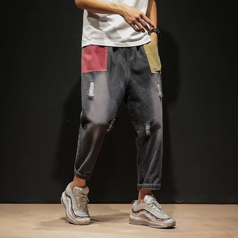 Ripped Džinsi Vīriešu Liela Izmēra Modes Vīriešu Džinsa Bikses Japāņu stila Hip Hop Potītes Garuma Bikses Zīmuli Bikses Izmērs S-5XL