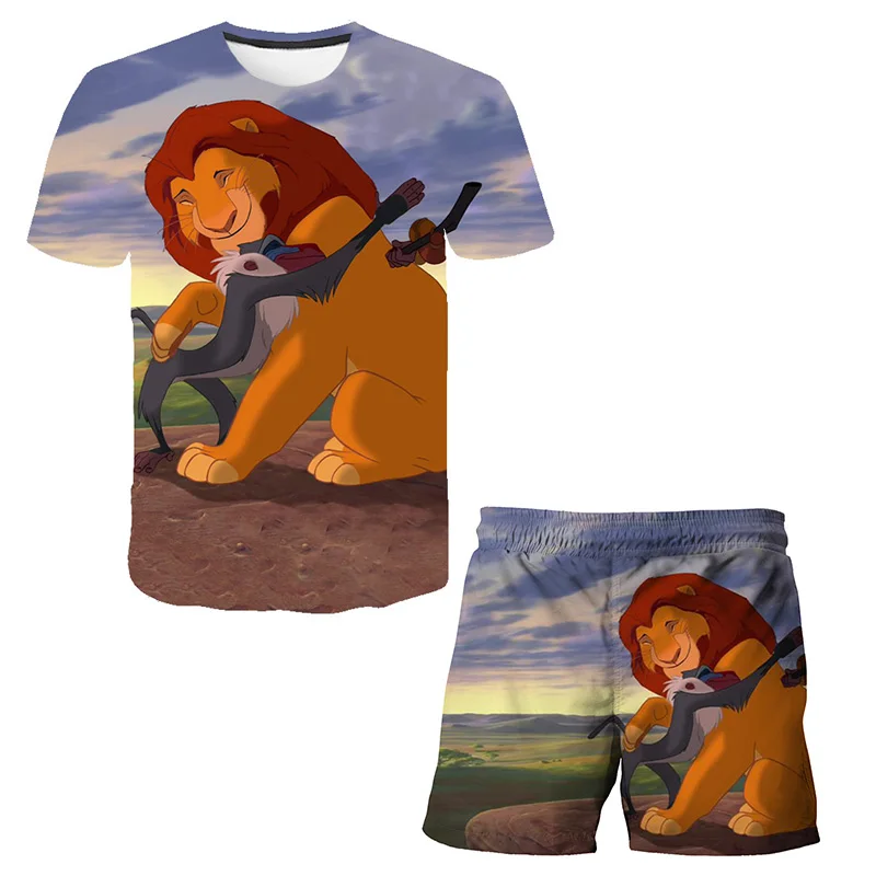 Ir 2021. Bērniem Īsās Bikses-Šorti Komplekts T-Krekli Set The Lion King Boys Girls Karikatūra Gudrs Tee Uzvalks Vasaras Īsām Piedurknēm Komplekti Bērnu Drēbes