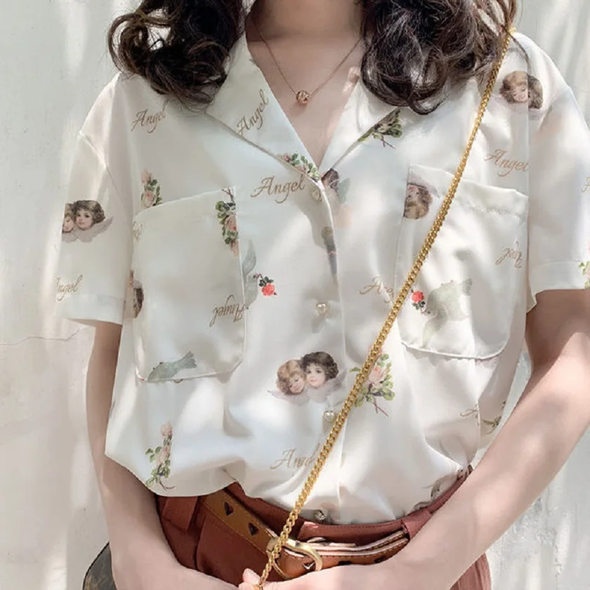Pavasara Sieviešu Topi Gadījuma Kabatas Krekls Ir 2021. Biroja Drukāt Kreklus Balto Pogu, Līdz Vasaras Top Šifona Blūze Japāņu Blusas Mujer