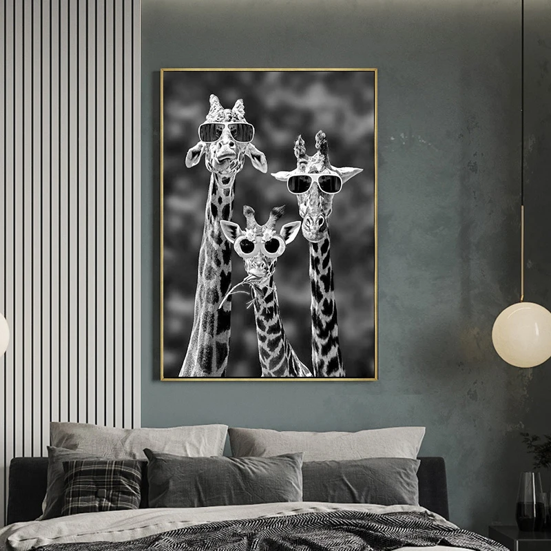 Dzīvnieku Sienas Mākslas Audekla Sienas Žirafe Saulesbrilles, Foto Plakāti Mūsdienu Dzīvojamā Istaba Mājas Apdare (Bez Rāmja)