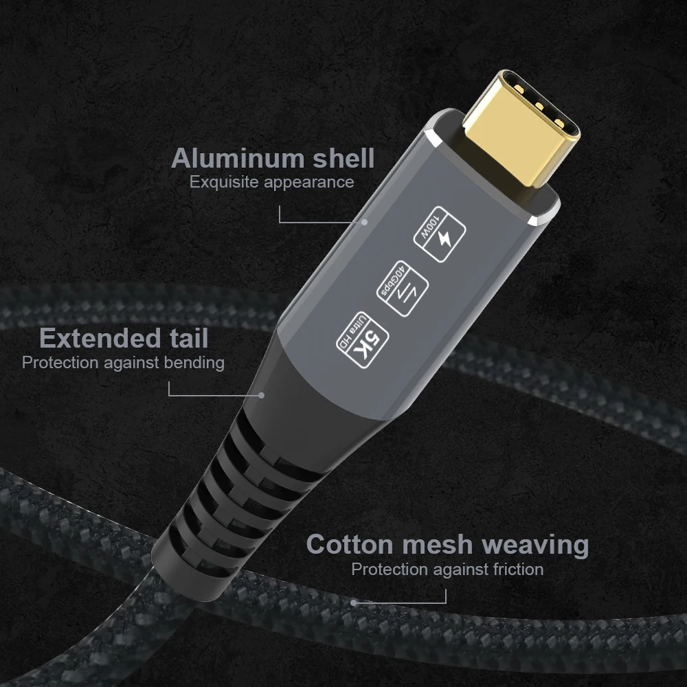 USB4 Kabelis ir Savietojams Thunderbolt 3 4Ft/40Gbps/5K/100W, USB4 Kabeļu 20V/5A Atbalsta Vienu 5K 60Hz vai 2X 4K 60Hz