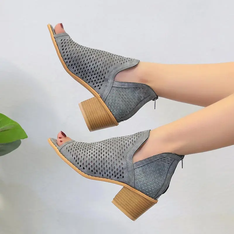 Sieviešu sandales ir 2021. modes zivju muti sieviešu kurpes augstpapēžu kurpes sievieti gadījuma elpojošs dobi rāvējslēdzēju vasaras sandales sievietēm