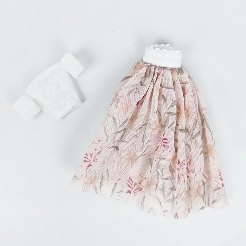 Balts Rozā Ziedu Apģērbu Barbie Lelle Kleita Tērpiem Uzstādīt Puse Kleita Baltā Bāzes Krekls & Svārki 1/6 Lelles, Aksesuāri, Rotaļlietas Bērniem