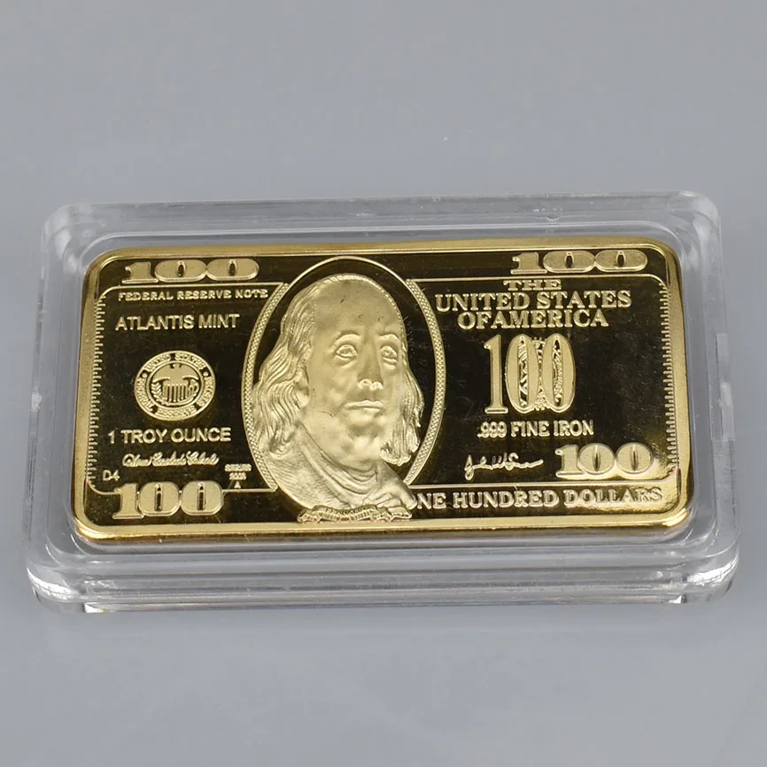 Zelta Pārklājumu Dolāru Piemiņas USD 100 Dolāru Metāla Monētas, Zelta Stieņi, Zelta Antīko Kolekciju ar dāvanu kastē