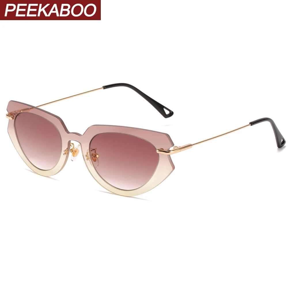 Peekaboo cat eye saulesbrilles sieviešu brūns zils ir 2021. zelta metāla dāmas, saules brilles vintage sieviešu modes aksesuāri uv400