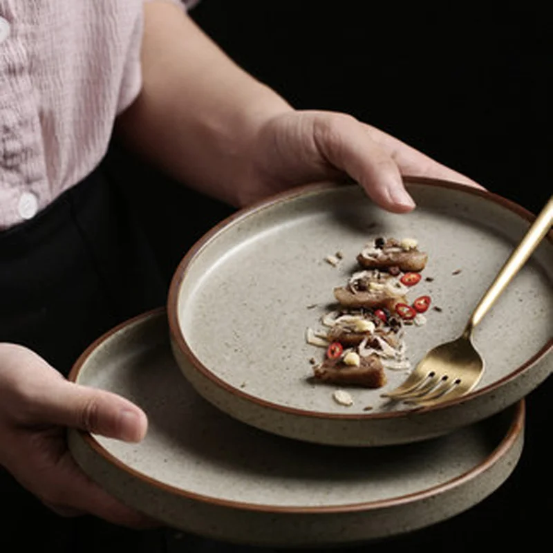 Rietumu ēdienus retro galda piederumi mājsaimniecības radošo Japāņu ēdieni personības roku darbs keramikas dubultflīzes ēdiens, zupa plāksnes steiks p