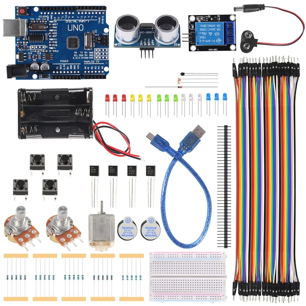 Uno R3 new Starter Kit mini Breadboard LED jumper wire pogu Sensors Mehānisko Releju Modulis arduino Compatile ar UNO R3