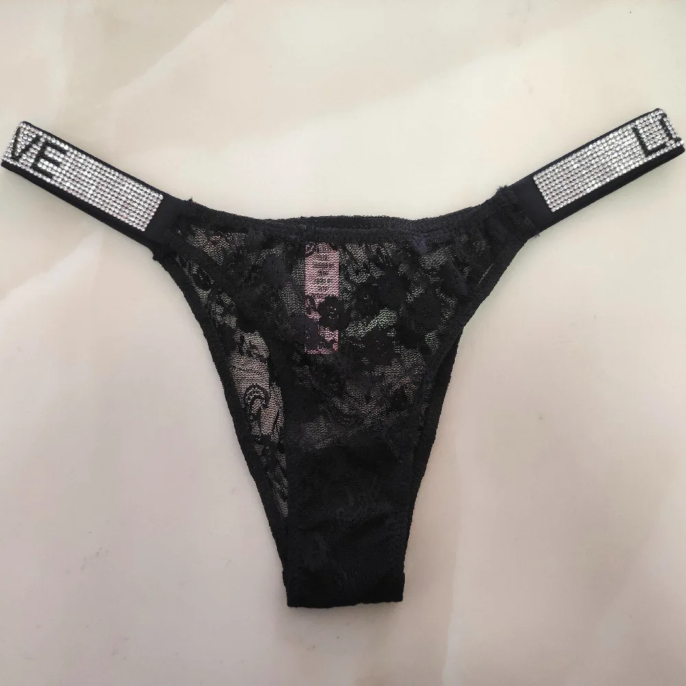 Seksīgas Sieviešu Biksītes Rhinestone Zemu Pieaugumu Apakšveļa Redzēt Cauri Mežģīņu Ziedu Apakšveļa High Cut Sieviešu Bikini Underpanty VS Tanga