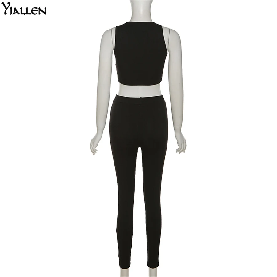 Yiallen Jaunu Cieto Trikotāžas 2 Gabals, Kas Sievietes V-Kakla, Dekoltē Top+Izdilis Elsas, Saskaņojot Tērpiem Aktīvā Gadījuma Streetwear Apģērbi