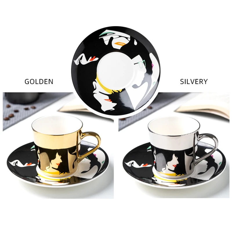 Spogulis Kafijas Krūzes Spoguļa Pārdomas Karaliene Keramikas Tējas Tases Un Apakštases Ar Karoti Radošo Coffeeware
