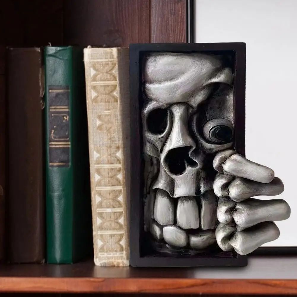 Šausmu Peeping Bookends Plaukts Monster Cilvēka Seju Sveķu Bookends Grāmatu-stāvēt Skulptūru Vācot Cd Albumus Plaukts Dekori