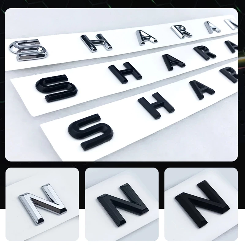 Jaunu 3D Fonta Burti, Emblēmu, lai SHARAN Auto Stils Pielāgošanas Vidū Bagāžnieka Logo Emblēma Uzlīme Chrome Matēts Melns Glancēts Melns