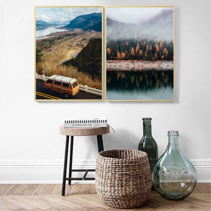 Ziemeļeiropā plakātu miglas kalnu kļavas lapa ainavu sienas, mākslas eļļas glezniecības un drukas viesistaba, mājas mēbeles, hotel de