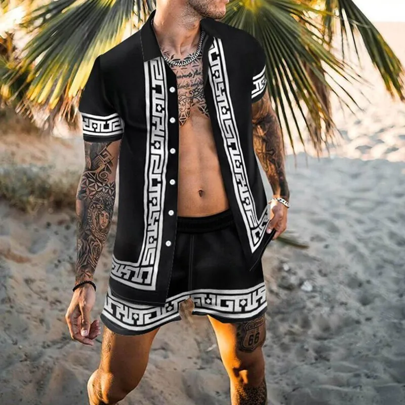 Modes Havaju Drukāt Īsām Piedurknēm Krekls Komplekts Vīriešu Pludmales, Kokosriekstu Drukāt Bikses Vīriešu Dienas Pludmales Krekls, kas Divas gabala M-3XL