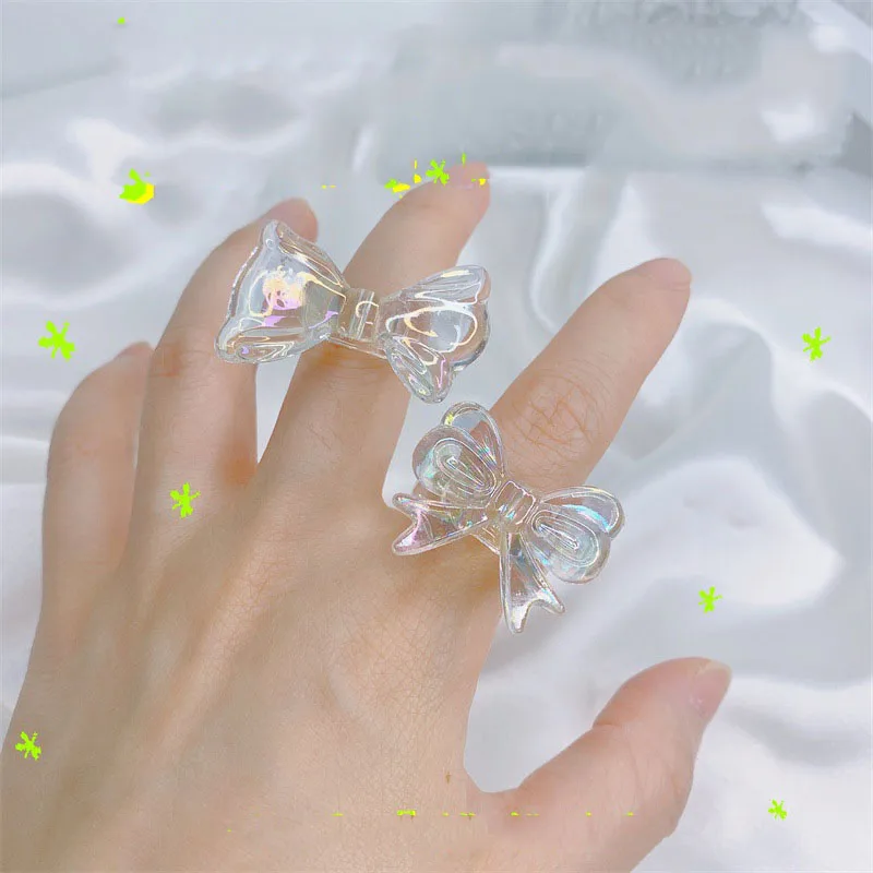 Jaunā Korejiešu Gudrs Pārredzamu Bowknot Pirksta Gredzenu Sievietēm Meitene Modes Salds Sveķu Akrila Pirkstu Gredzenu Puse Kāzu Rotaslietas