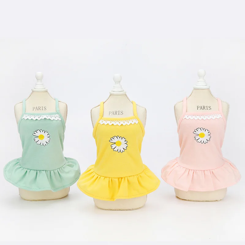 Pet Suņu Apģērbu Daisy Zeķu Svārki Clothings Suņiem Super Mazu Apģērbu Cietā Ziedu Drukāt Pavasara Vasaras Dzeltena Ropa Perro
