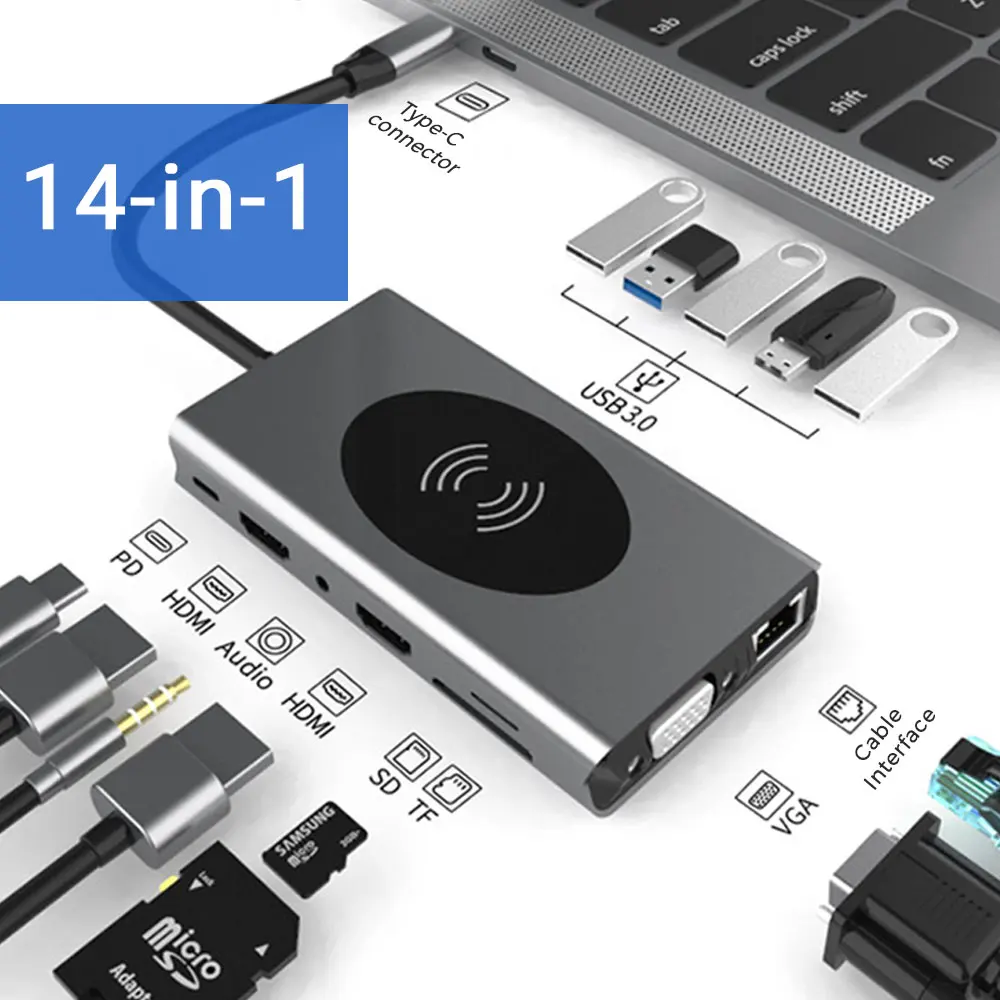 15 1 USB C Tipa RUMBU Ar HDMI RJ45 Bezvadu Maksas SD Karšu Lasītājs, USB-C Hub Tipa C Plitter Par Macbook Pro Portatīvo datoru Piederumi