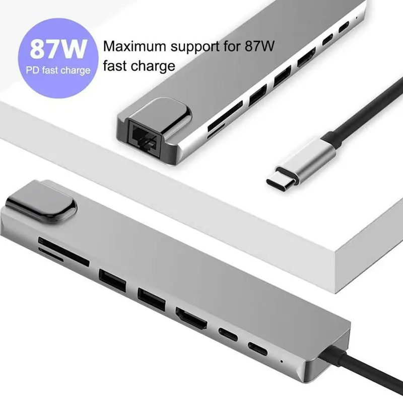 8 1 Multiport C Adapteris USB: USB-C Hub ar 4K HDMI saderīgas video izejas, 2 x USB 3.0 sieviešu ostām, 1000Mbps
