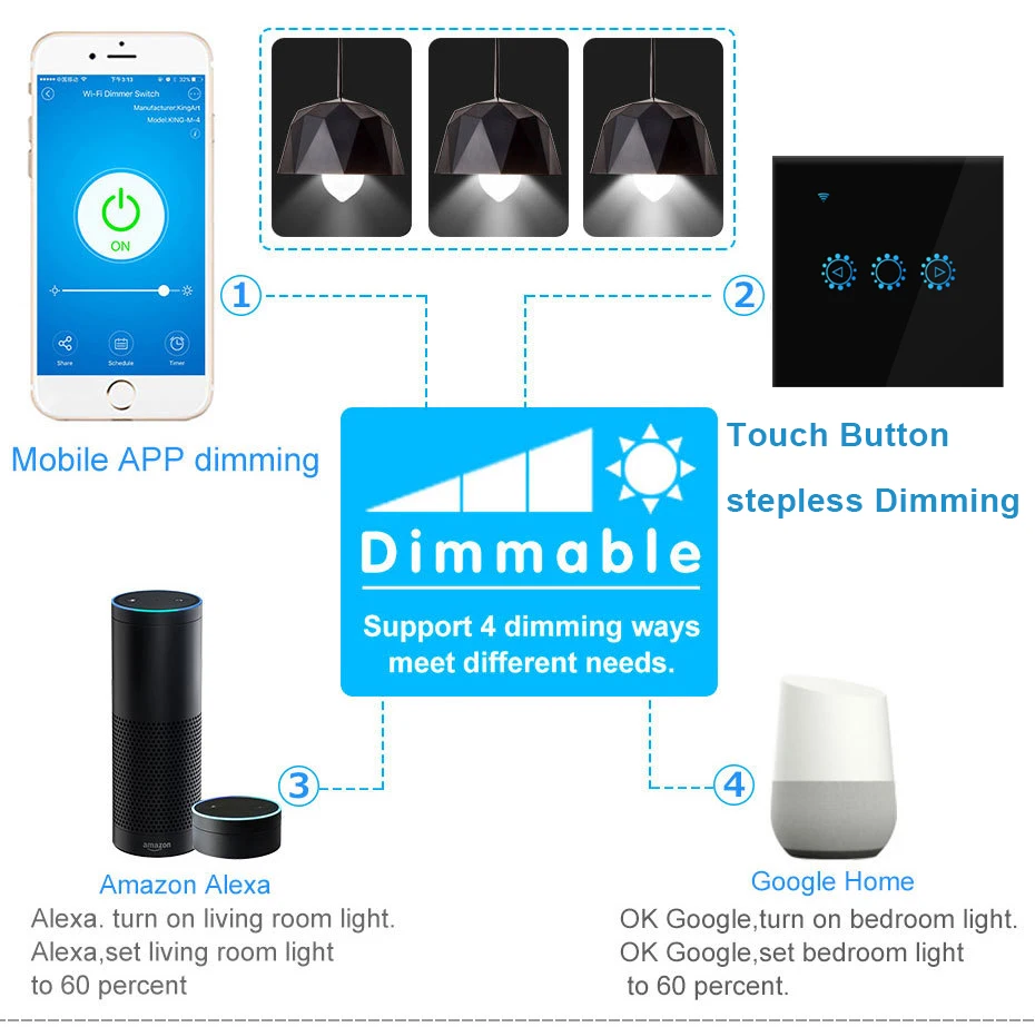 Smart WIFI Touch Reostats Slēdzis Aptumšojami LED Lampas Slēdzis Suport Alexa, Google Home Balss vadības, ES standarta Smart Dzīves APP
