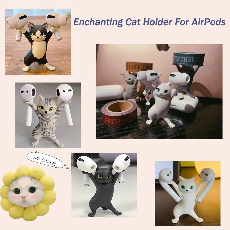 Deju Kaķis Austiņas Kandidēt AirPods 1 2 Pro Bluetooth Austiņas Turētājs Cute Lelle Apdare Roku Pildspalvu Turētājs Galda Dekori