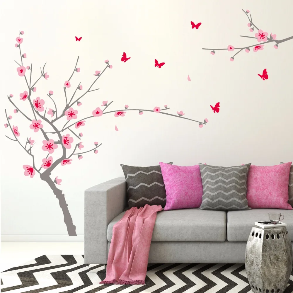 Romantiska Sakura sienas uzlīmes, Vinila Tauriņš sakura DIY sienas uzlīmes Dzīvojamā istaba Guļamistaba Meitenes istabas interjeru gleznojumi